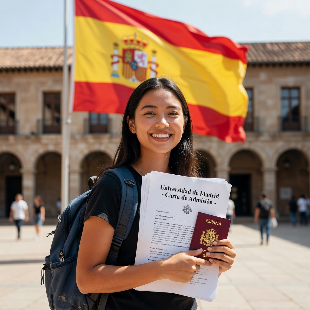 Estudiante con documentos y pasaporte